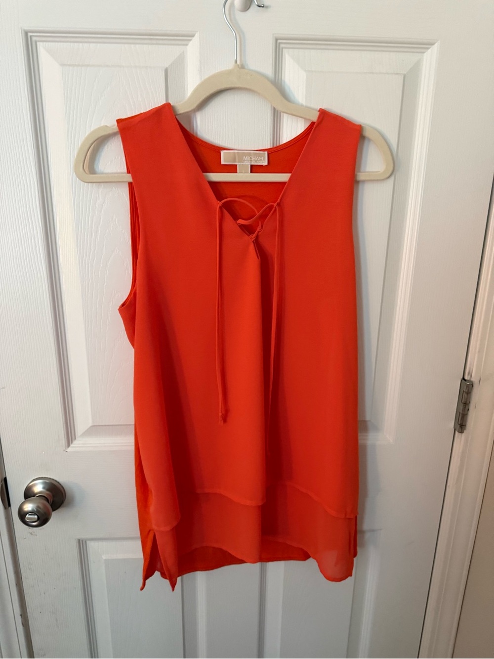 MICHAEL Michael Kors Bright Coral Sleeveless Tie-Neck Layered Camisole